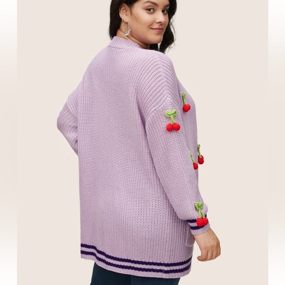 BloomChic Plus Size XL Purple Cherry Embellished Cardigan us14-16 - Picture 2 of 8